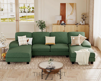 JUMMICO Sectional Couches for Living Room, U Shaped Couch with Chenille Fabric, 4 Seat Modern Sofa with Removable Pillows for Apartment and Small Space (Fabric, Grey) THE Z HUT