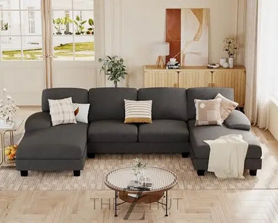 JUMMICO Sectional Couches for Living Room, U Shaped Couch with Chenille Fabric, 4 Seat Modern Sofa with Removable Pillows for Apartment and Small Space (Fabric, Grey) THE Z HUT