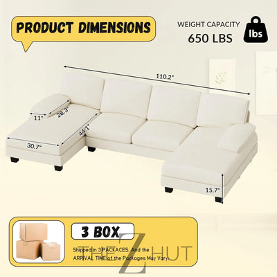JUMMICO Sectional Couches for Living Room, U Shaped Couch with Chenille Fabric, 4 Seat Modern Sofa with Removable Pillows for Apartment and Small Space (Fabric, Grey) THE Z HUT