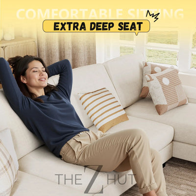 JUMMICO Sectional Couches for Living Room, U Shaped Couch with Chenille Fabric, 4 Seat Modern Sofa with Removable Pillows for Apartment and Small Space (Fabric, Grey) THE Z HUT