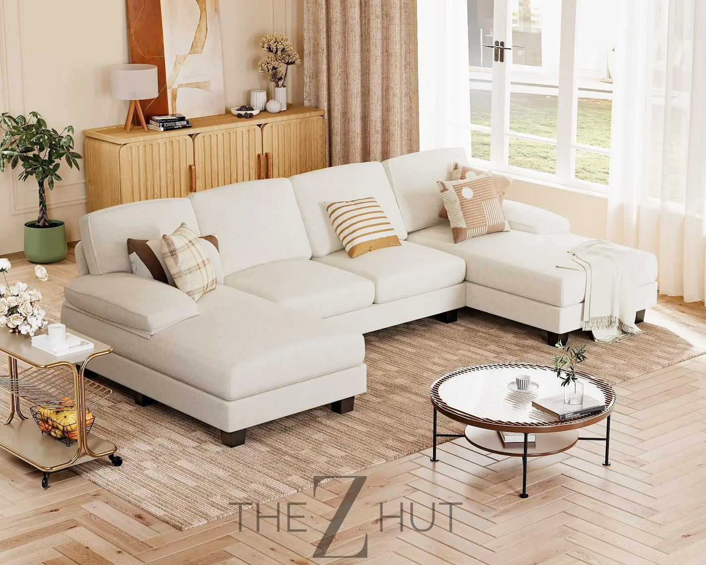 JUMMICO Sectional Couches for Living Room, U Shaped Couch with Chenille Fabric, 4 Seat Modern Sofa with Removable Pillows for Apartment and Small Space (Fabric, Grey) THE Z HUT