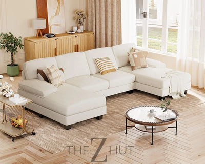 JUMMICO Sectional Couches for Living Room, U Shaped Couch with Chenille Fabric, 4 Seat Modern Sofa with Removable Pillows for Apartment and Small Space (Fabric, Grey) THE Z HUT