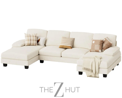 JUMMICO Sectional Couches for Living Room, U Shaped Couch with Chenille Fabric, 4 Seat Modern Sofa with Removable Pillows for Apartment and Small Space (Fabric, Grey) THE Z HUT