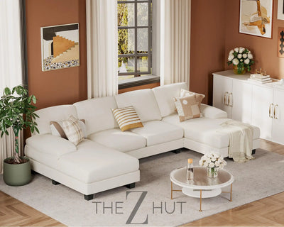JUMMICO Sectional Couches for Living Room, U Shaped Couch with Chenille Fabric, 4 Seat Modern Sofa with Removable Pillows for Apartment and Small Space (Fabric, Grey) THE Z HUT