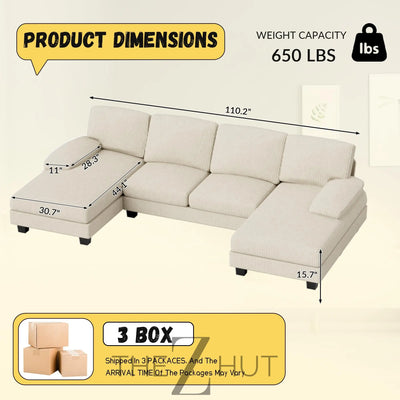 JUMMICO Sectional Couches for Living Room, U Shaped Couch with Chenille Fabric, 4 Seat Modern Sofa with Removable Pillows for Apartment and Small Space (Fabric, Grey) THE Z HUT