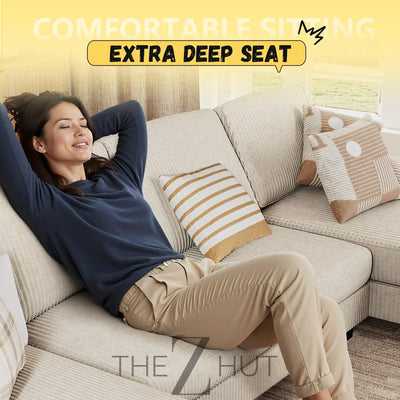 JUMMICO Sectional Couches for Living Room, U Shaped Couch with Chenille Fabric, 4 Seat Modern Sofa with Removable Pillows for Apartment and Small Space (Fabric, Grey) THE Z HUT