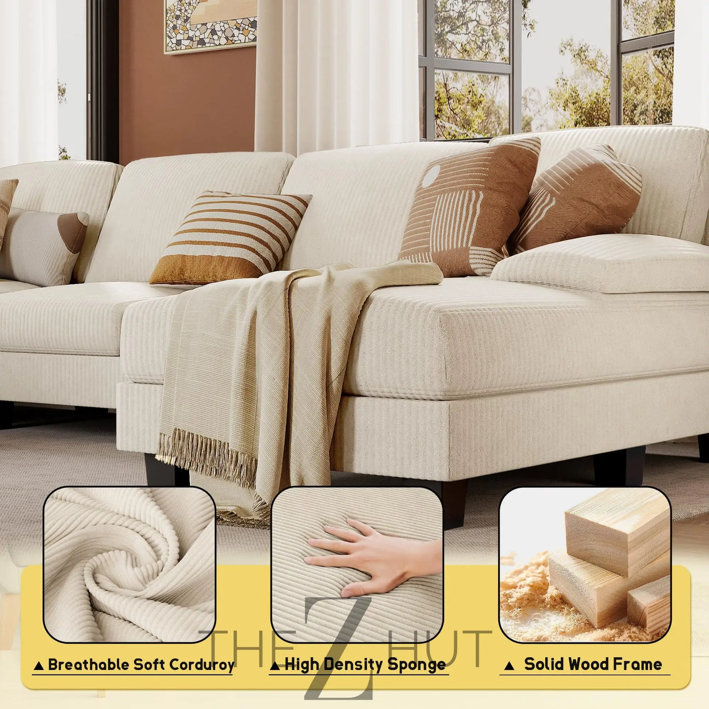 JUMMICO Sectional Couches for Living Room, U Shaped Couch with Chenille Fabric, 4 Seat Modern Sofa with Removable Pillows for Apartment and Small Space (Fabric, Grey) THE Z HUT