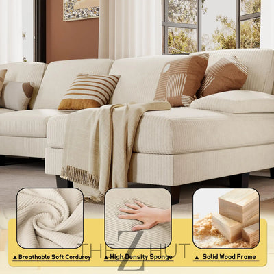 JUMMICO Sectional Couches for Living Room, U Shaped Couch with Chenille Fabric, 4 Seat Modern Sofa with Removable Pillows for Apartment and Small Space (Fabric, Grey) THE Z HUT