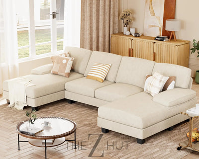 JUMMICO Sectional Couches for Living Room, U Shaped Couch with Chenille Fabric, 4 Seat Modern Sofa with Removable Pillows for Apartment and Small Space (Fabric, Grey) THE Z HUT