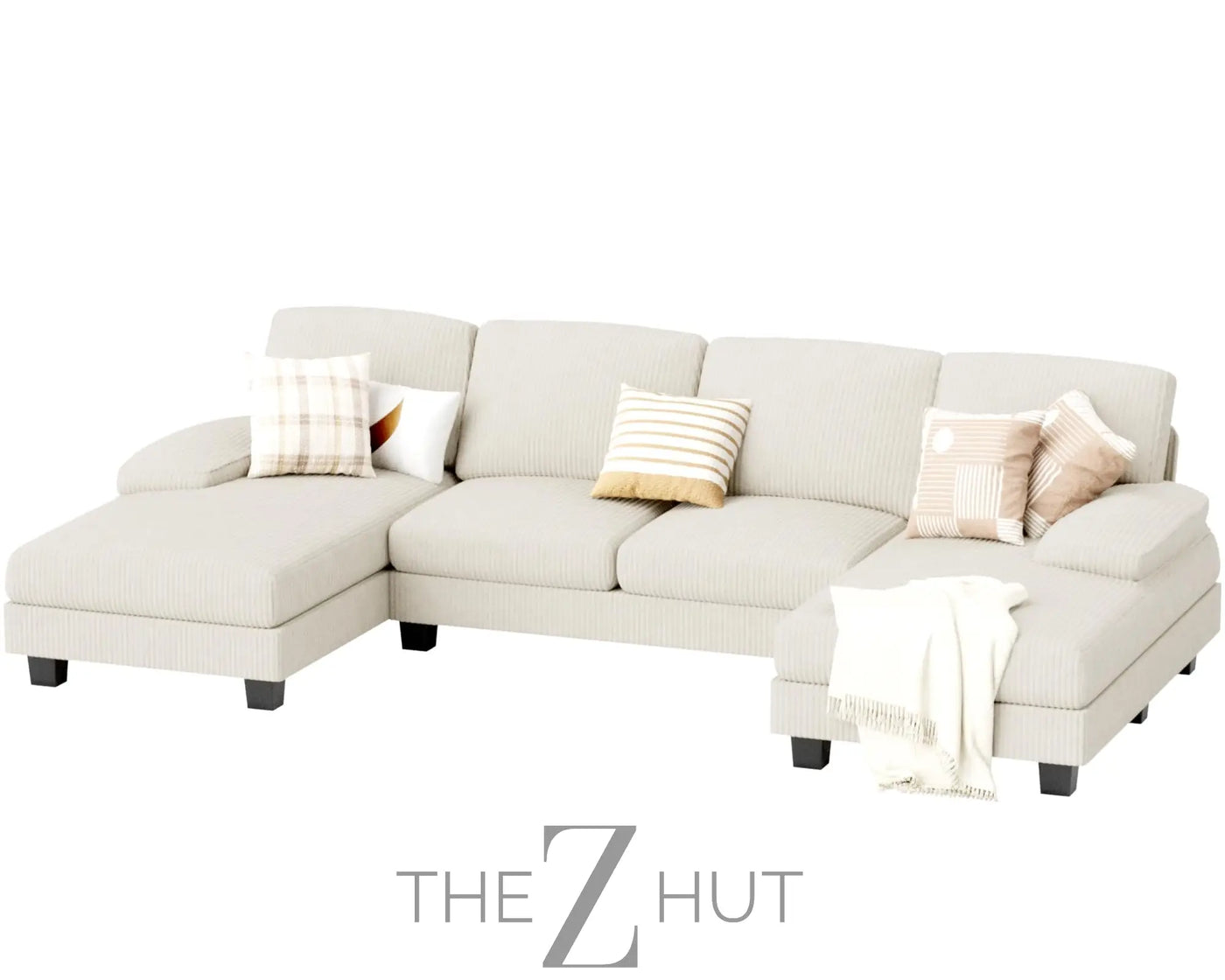 JUMMICO Sectional Couches for Living Room, U Shaped Couch with Chenille Fabric, 4 Seat Modern Sofa with Removable Pillows for Apartment and Small Space (Fabric, Grey) THE Z HUT