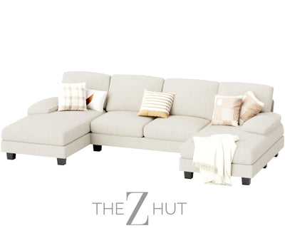JUMMICO Sectional Couches for Living Room, U Shaped Couch with Chenille Fabric, 4 Seat Modern Sofa with Removable Pillows for Apartment and Small Space (Fabric, Grey) THE Z HUT