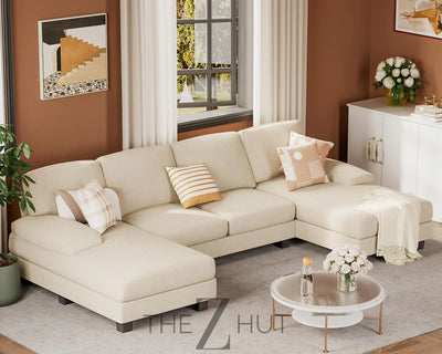 JUMMICO Sectional Couches for Living Room, U Shaped Couch with Chenille Fabric, 4 Seat Modern Sofa with Removable Pillows for Apartment and Small Space (Fabric, Grey) THE Z HUT