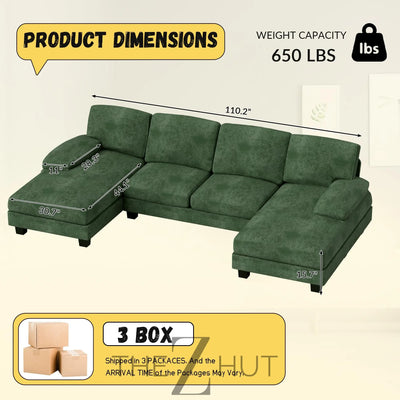 JUMMICO Sectional Couches for Living Room, U Shaped Couch with Chenille Fabric, 4 Seat Modern Sofa with Removable Pillows for Apartment and Small Space (Fabric, Grey) THE Z HUT