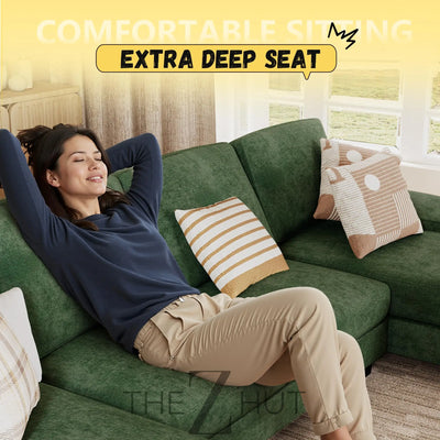 JUMMICO Sectional Couches for Living Room, U Shaped Couch with Chenille Fabric, 4 Seat Modern Sofa with Removable Pillows for Apartment and Small Space (Fabric, Grey) THE Z HUT