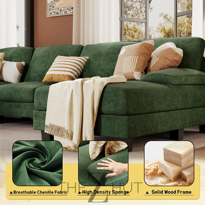 JUMMICO Sectional Couches for Living Room, U Shaped Couch with Chenille Fabric, 4 Seat Modern Sofa with Removable Pillows for Apartment and Small Space (Fabric, Grey) THE Z HUT