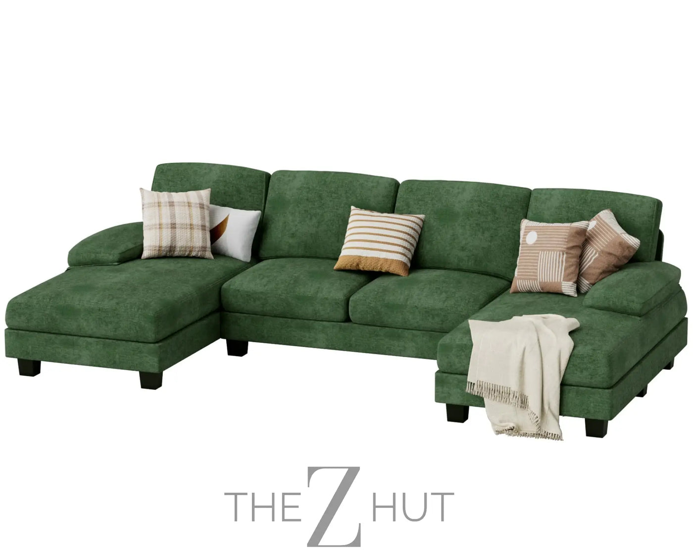 JUMMICO Sectional Couches for Living Room, U Shaped Couch with Chenille Fabric, 4 Seat Modern Sofa with Removable Pillows for Apartment and Small Space (Fabric, Grey) THE Z HUT