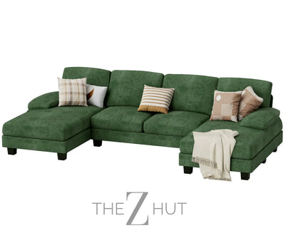 JUMMICO Sectional Couches for Living Room, U Shaped Couch with Chenille Fabric, 4 Seat Modern Sofa with Removable Pillows for Apartment and Small Space (Fabric, Grey) THE Z HUT