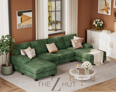 JUMMICO Sectional Couches for Living Room, U Shaped Couch with Chenille Fabric, 4 Seat Modern Sofa with Removable Pillows for Apartment and Small Space (Fabric, Grey) THE Z HUT