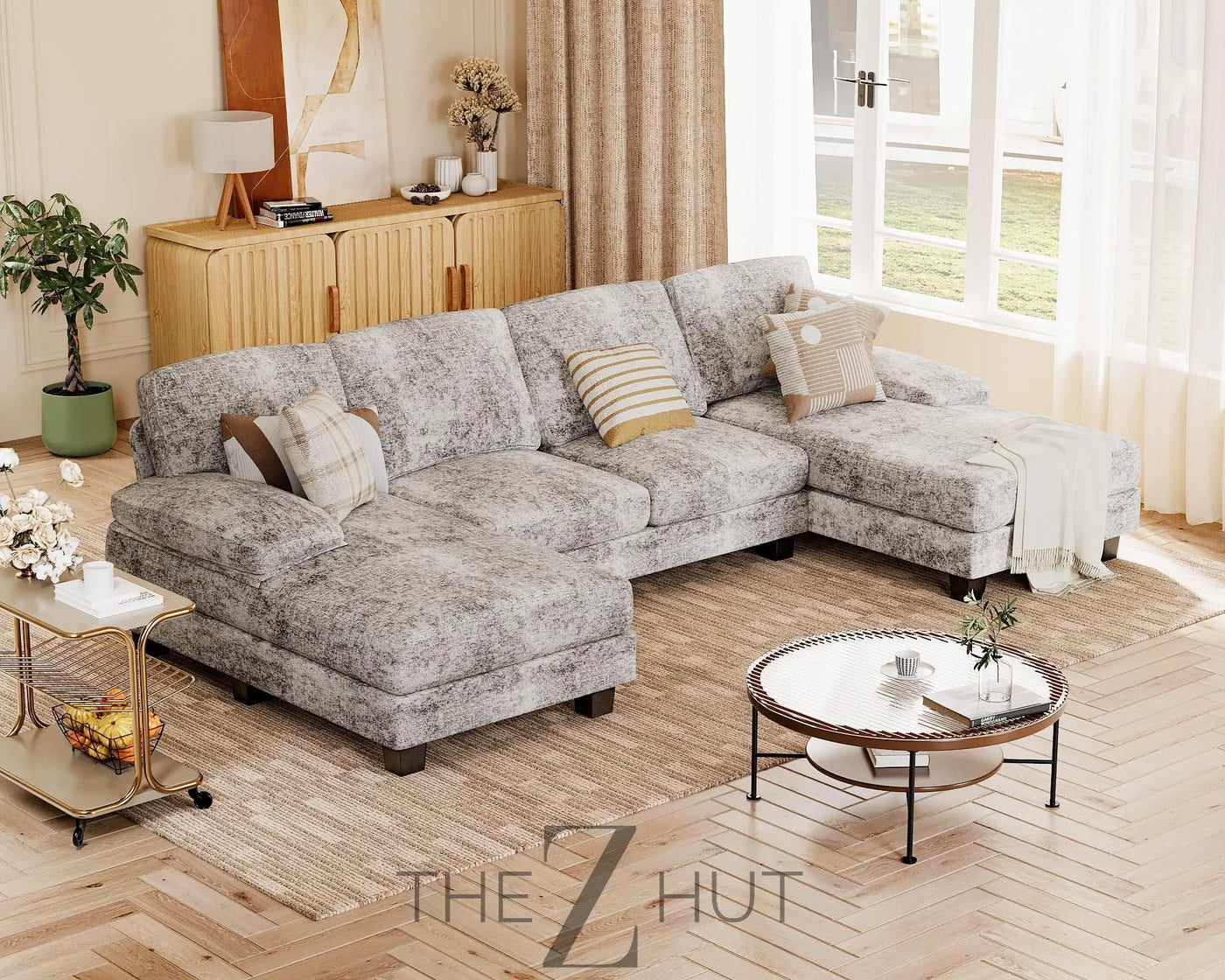 JUMMICO Sectional Couches for Living Room, U Shaped Couch with Chenille Fabric, 4 Seat Modern Sofa with Removable Pillows for Apartment and Small Space (Fabric, Grey) THE Z HUT