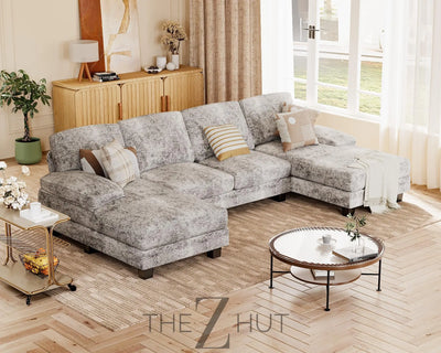 JUMMICO Sectional Couches for Living Room, U Shaped Couch with Chenille Fabric, 4 Seat Modern Sofa with Removable Pillows for Apartment and Small Space (Fabric, Grey) THE Z HUT