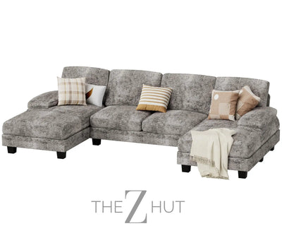 JUMMICO Sectional Couches for Living Room, U Shaped Couch with Chenille Fabric, 4 Seat Modern Sofa with Removable Pillows for Apartment and Small Space (Fabric, Grey) THE Z HUT