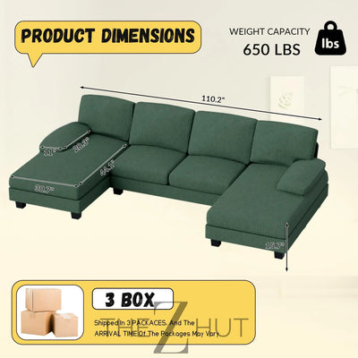 JUMMICO Sectional Couches for Living Room, U Shaped Couch with Chenille Fabric, 4 Seat Modern Sofa with Removable Pillows for Apartment and Small Space (Fabric, Grey) THE Z HUT
