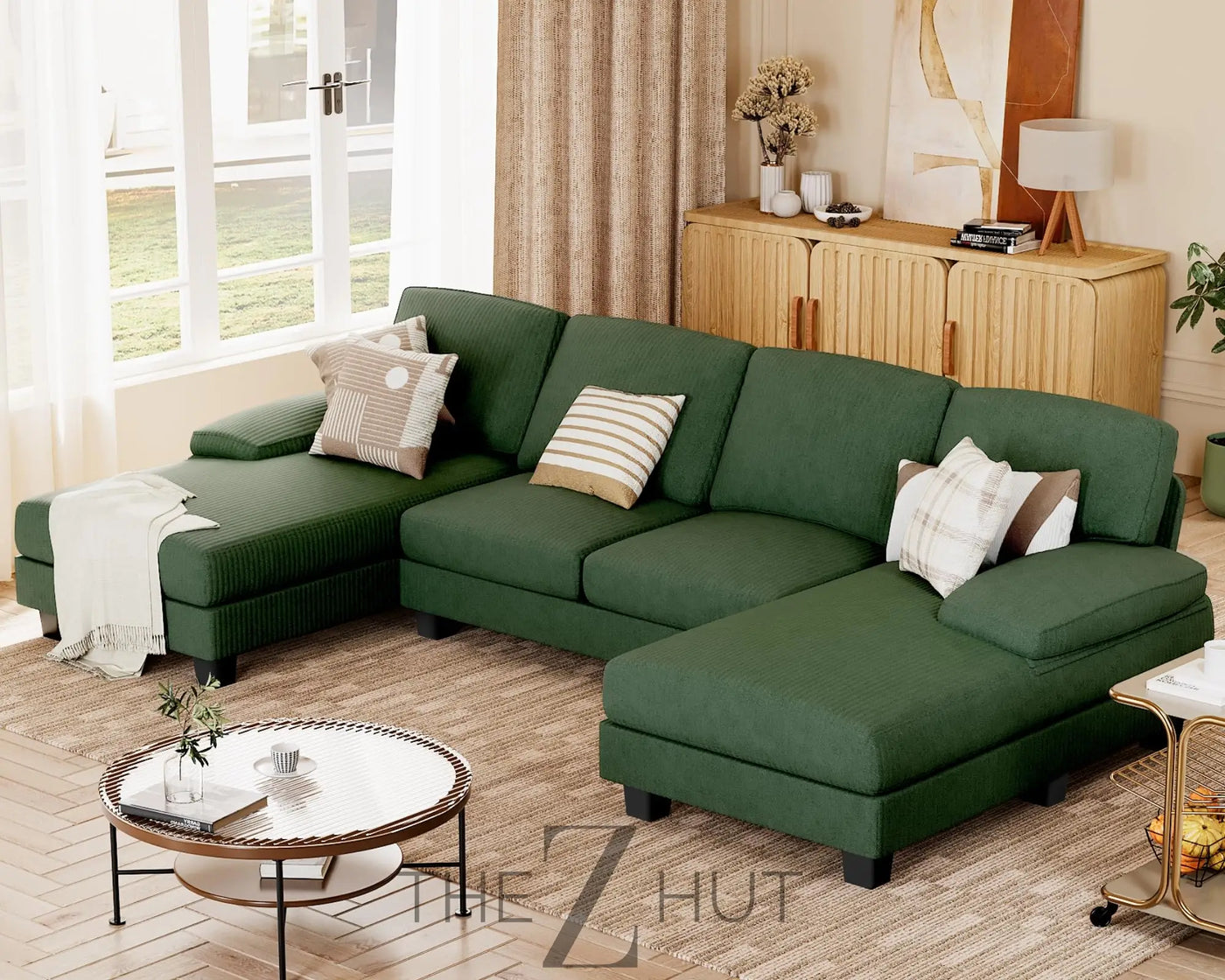 JUMMICO Sectional Couches for Living Room, U Shaped Couch with Chenille Fabric, 4 Seat Modern Sofa with Removable Pillows for Apartment and Small Space (Fabric, Grey) THE Z HUT