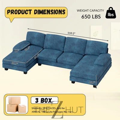JUMMICO Sectional Couches for Living Room, U Shaped Couch with Chenille Fabric, 4 Seat Modern Sofa with Removable Pillows for Apartment and Small Space (Fabric, Grey) THE Z HUT