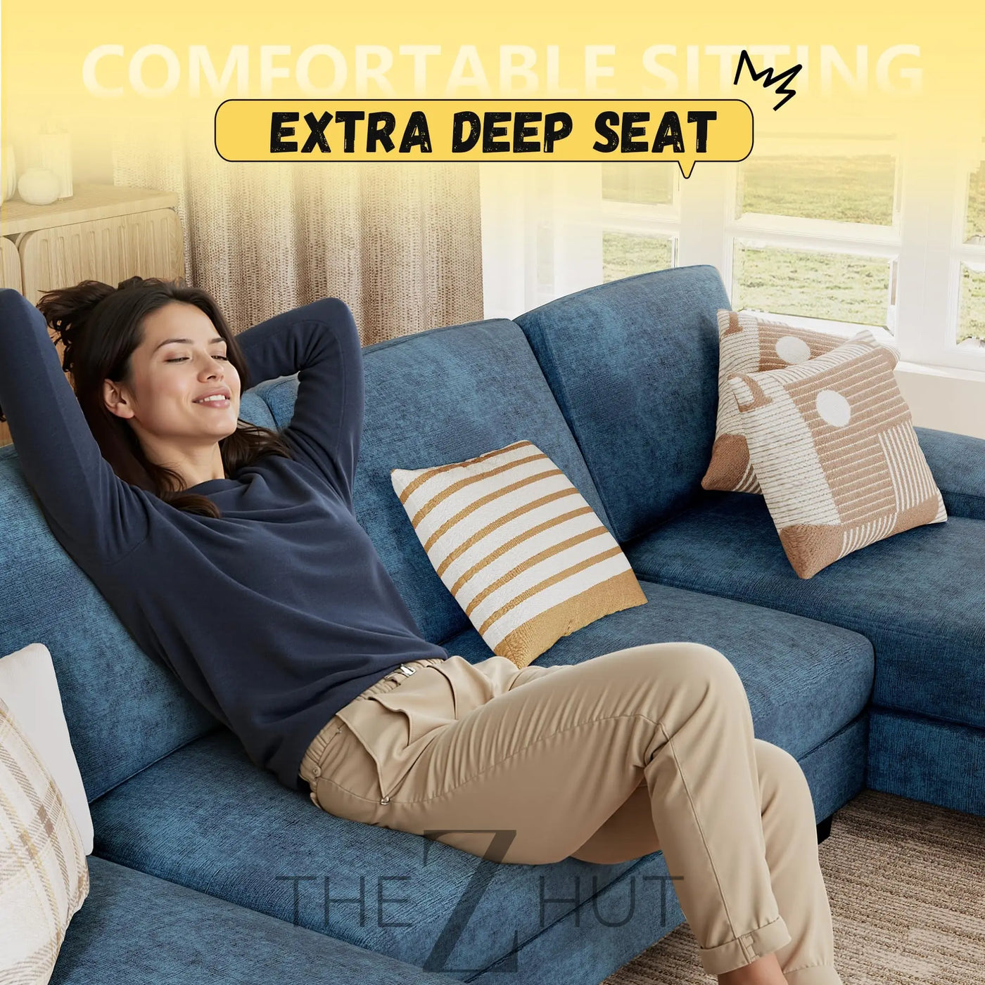 JUMMICO Sectional Couches for Living Room, U Shaped Couch with Chenille Fabric, 4 Seat Modern Sofa with Removable Pillows for Apartment and Small Space (Fabric, Grey) THE Z HUT