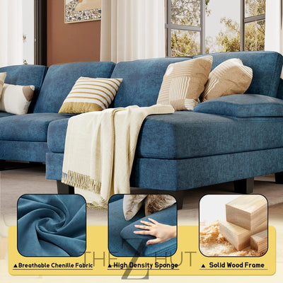 JUMMICO Sectional Couches for Living Room, U Shaped Couch with Chenille Fabric, 4 Seat Modern Sofa with Removable Pillows for Apartment and Small Space (Fabric, Grey) THE Z HUT