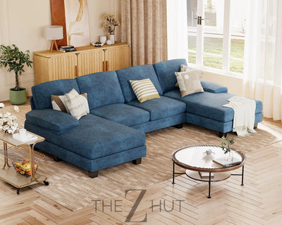 JUMMICO Sectional Couches for Living Room, U Shaped Couch with Chenille Fabric, 4 Seat Modern Sofa with Removable Pillows for Apartment and Small Space (Fabric, Grey) THE Z HUT