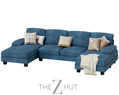 JUMMICO Sectional Couches for Living Room, U Shaped Couch with Chenille Fabric, 4 Seat Modern Sofa with Removable Pillows for Apartment and Small Space (Fabric, Grey) THE Z HUT