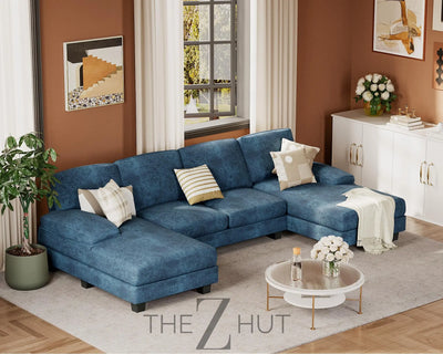JUMMICO Sectional Couches for Living Room, U Shaped Couch with Chenille Fabric, 4 Seat Modern Sofa with Removable Pillows for Apartment and Small Space (Fabric, Grey) THE Z HUT