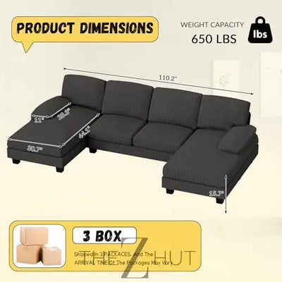 JUMMICO Sectional Couches for Living Room, U Shaped Couch with Chenille Fabric, 4 Seat Modern Sofa with Removable Pillows for Apartment and Small Space (Fabric, Grey) THE Z HUT
