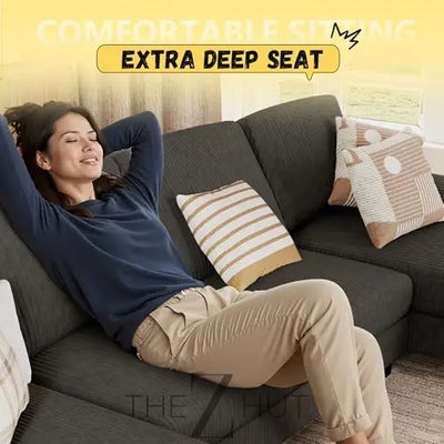 JUMMICO Sectional Couches for Living Room, U Shaped Couch with Chenille Fabric, 4 Seat Modern Sofa with Removable Pillows for Apartment and Small Space (Fabric, Grey) THE Z HUT