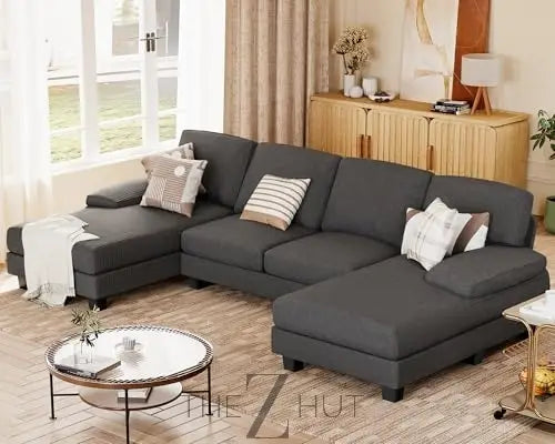 JUMMICO Sectional Couches for Living Room, U Shaped Couch with Chenille Fabric, 4 Seat Modern Sofa with Removable Pillows for Apartment and Small Space (Fabric, Grey) THE Z HUT