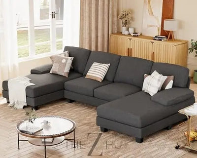 JUMMICO Sectional Couches for Living Room, U Shaped Couch with Chenille Fabric, 4 Seat Modern Sofa with Removable Pillows for Apartment and Small Space (Fabric, Grey) THE Z HUT