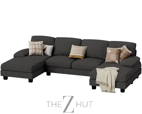 JUMMICO Sectional Couches for Living Room, U Shaped Couch with Chenille Fabric, 4 Seat Modern Sofa with Removable Pillows for Apartment and Small Space (Fabric, Grey) THE Z HUT