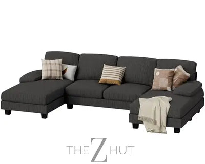 JUMMICO Sectional Couches for Living Room, U Shaped Couch with Chenille Fabric, 4 Seat Modern Sofa with Removable Pillows for Apartment and Small Space (Fabric, Grey) THE Z HUT