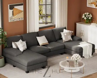 JUMMICO Sectional Couches for Living Room, U Shaped Couch with Chenille Fabric, 4 Seat Modern Sofa with Removable Pillows for Apartment and Small Space (Fabric, Grey) THE Z HUT