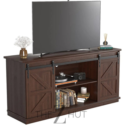 JUMMICO TV Stand for 65 Inch TV, Entertainment Center with Storage Cabinets and Sliding Barn Doors, Mid Century Modern Media TV Console Table for Living Room Bedroom (Bright White) THE Z HUT