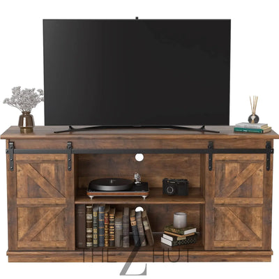 JUMMICO TV Stand for 65 Inch TV, Entertainment Center with Storage Cabinets and Sliding Barn Doors, Mid Century Modern Media TV Console Table for Living Room Bedroom (Bright White) THE Z HUT