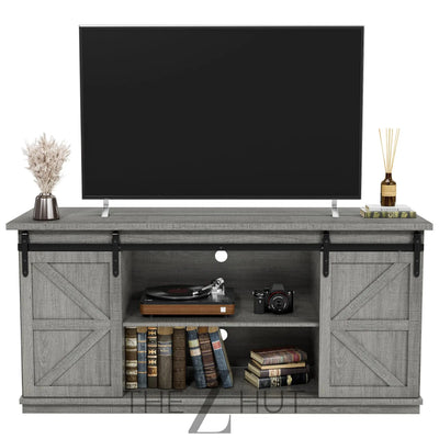 JUMMICO TV Stand for 65 Inch TV, Entertainment Center with Storage Cabinets and Sliding Barn Doors, Mid Century Modern Media TV Console Table for Living Room Bedroom (Bright White) THE Z HUT