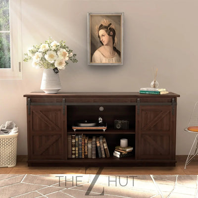 JUMMICO TV Stand for 65 Inch TV, Entertainment Center with Storage Cabinets and Sliding Barn Doors, Mid Century Modern Media TV Console Table for Living Room Bedroom (Bright White) THE Z HUT