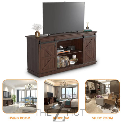 JUMMICO TV Stand for 65 Inch TV, Entertainment Center with Storage Cabinets and Sliding Barn Doors, Mid Century Modern Media TV Console Table for Living Room Bedroom (Bright White) THE Z HUT