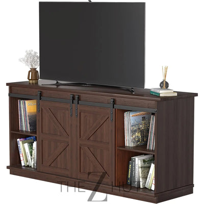 JUMMICO TV Stand for 65 Inch TV, Entertainment Center with Storage Cabinets and Sliding Barn Doors, Mid Century Modern Media TV Console Table for Living Room Bedroom (Bright White) THE Z HUT