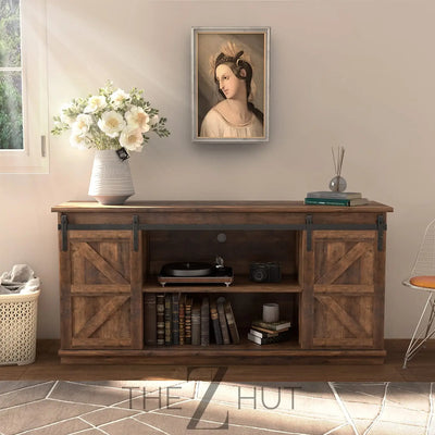 JUMMICO TV Stand for 65 Inch TV, Entertainment Center with Storage Cabinets and Sliding Barn Doors, Mid Century Modern Media TV Console Table for Living Room Bedroom (Bright White) THE Z HUT