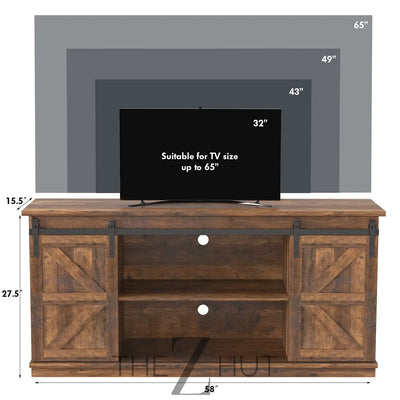 JUMMICO TV Stand for 65 Inch TV, Entertainment Center with Storage Cabinets and Sliding Barn Doors, Mid Century Modern Media TV Console Table for Living Room Bedroom (Bright White) THE Z HUT