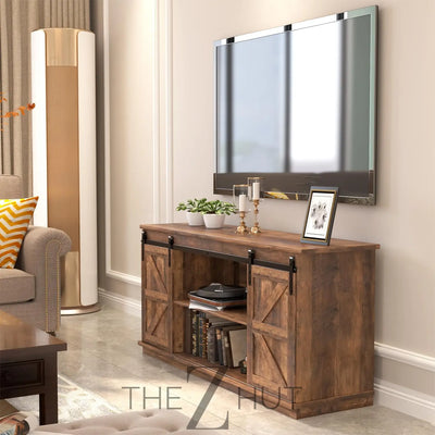 JUMMICO TV Stand for 65 Inch TV, Entertainment Center with Storage Cabinets and Sliding Barn Doors, Mid Century Modern Media TV Console Table for Living Room Bedroom (Bright White) THE Z HUT