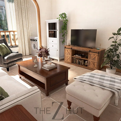 JUMMICO TV Stand for 65 Inch TV, Entertainment Center with Storage Cabinets and Sliding Barn Doors, Mid Century Modern Media TV Console Table for Living Room Bedroom (Bright White) THE Z HUT